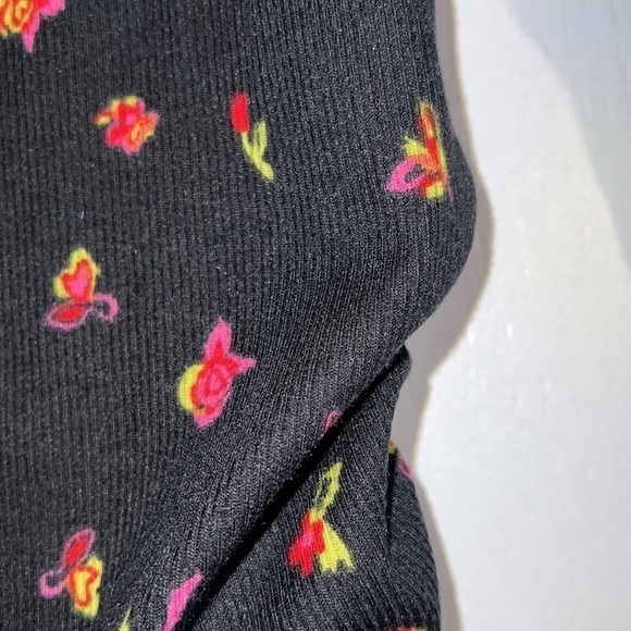 Abound Nordstrom black floral ribbed dress medium ruched sides - Picture 5 of 8